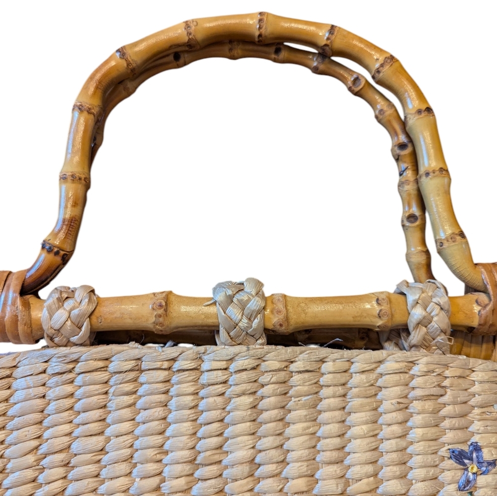 Capelli Elegant Floral Embroidered Straw Tote - Picture 3 of 8